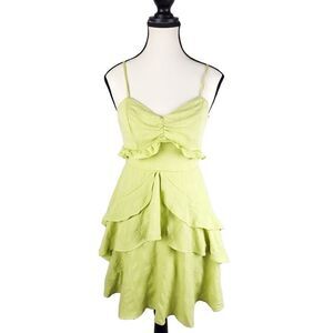 City Studio junior lime green ruffled mini‎ dress sz 3-small back zipper